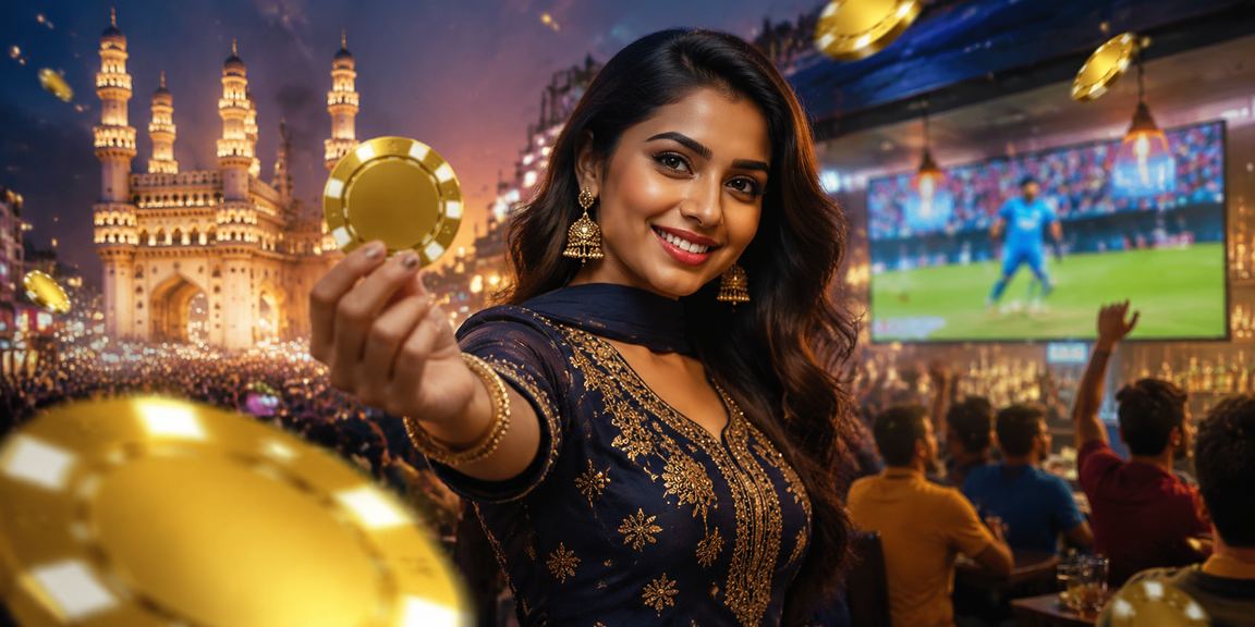 Young Indian woman betting on cricket near Hyderabad Charminar