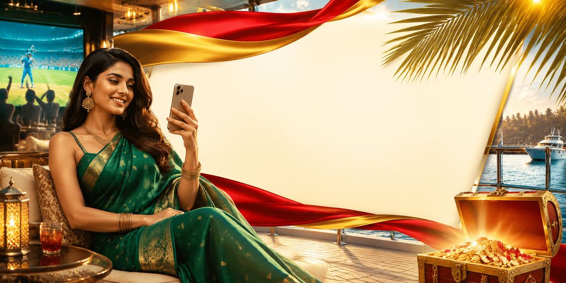 Indian woman in traditional saree enjoying cricket betting via mobile in Mumbai